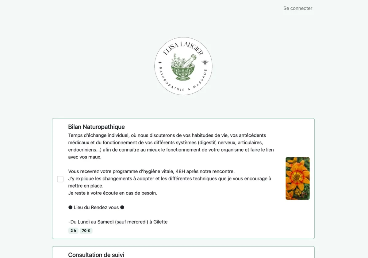 Site de bien-être avec prise de rendez-vous