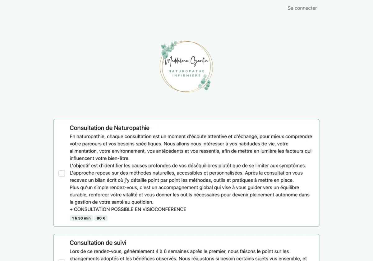Site de naturopathie et prise de rendez-vous en ligne
